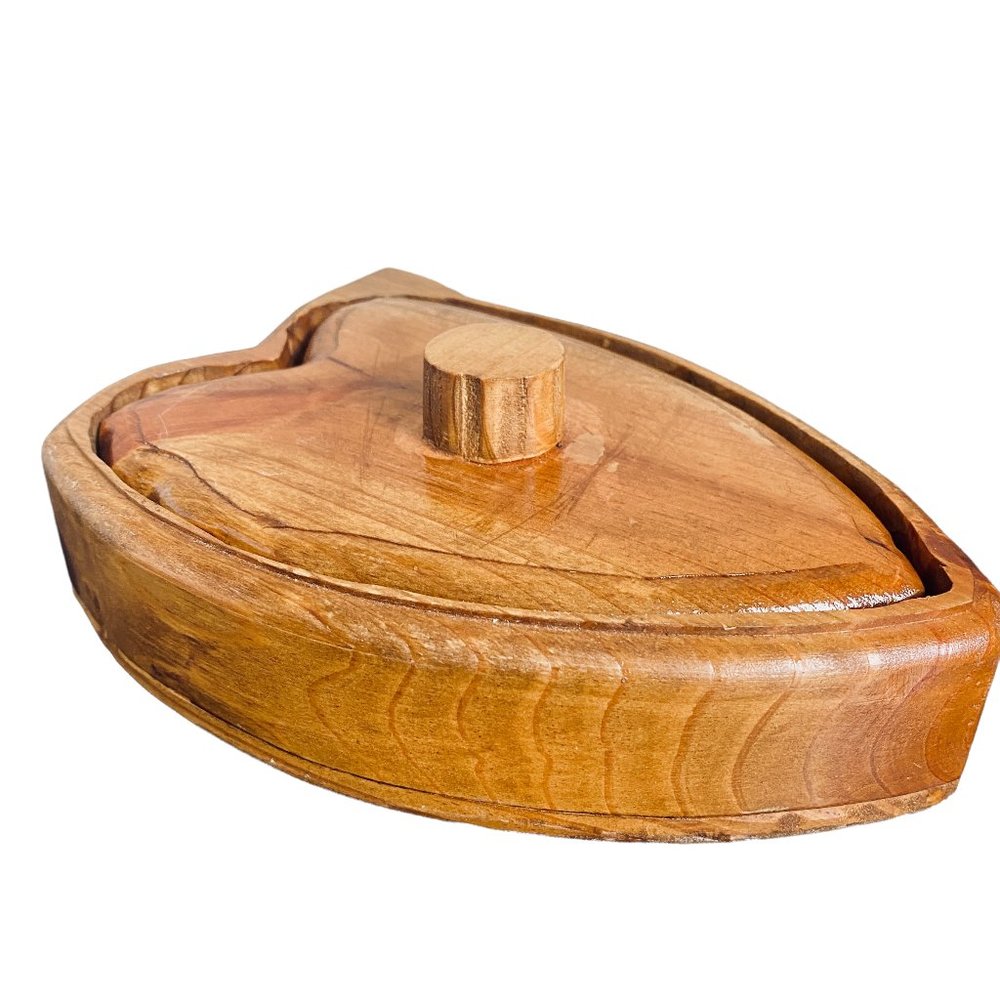 Vintage Handcrafted Wooden Heart Shaped Trinket Keepsake Jewelry Coins Etc. Box